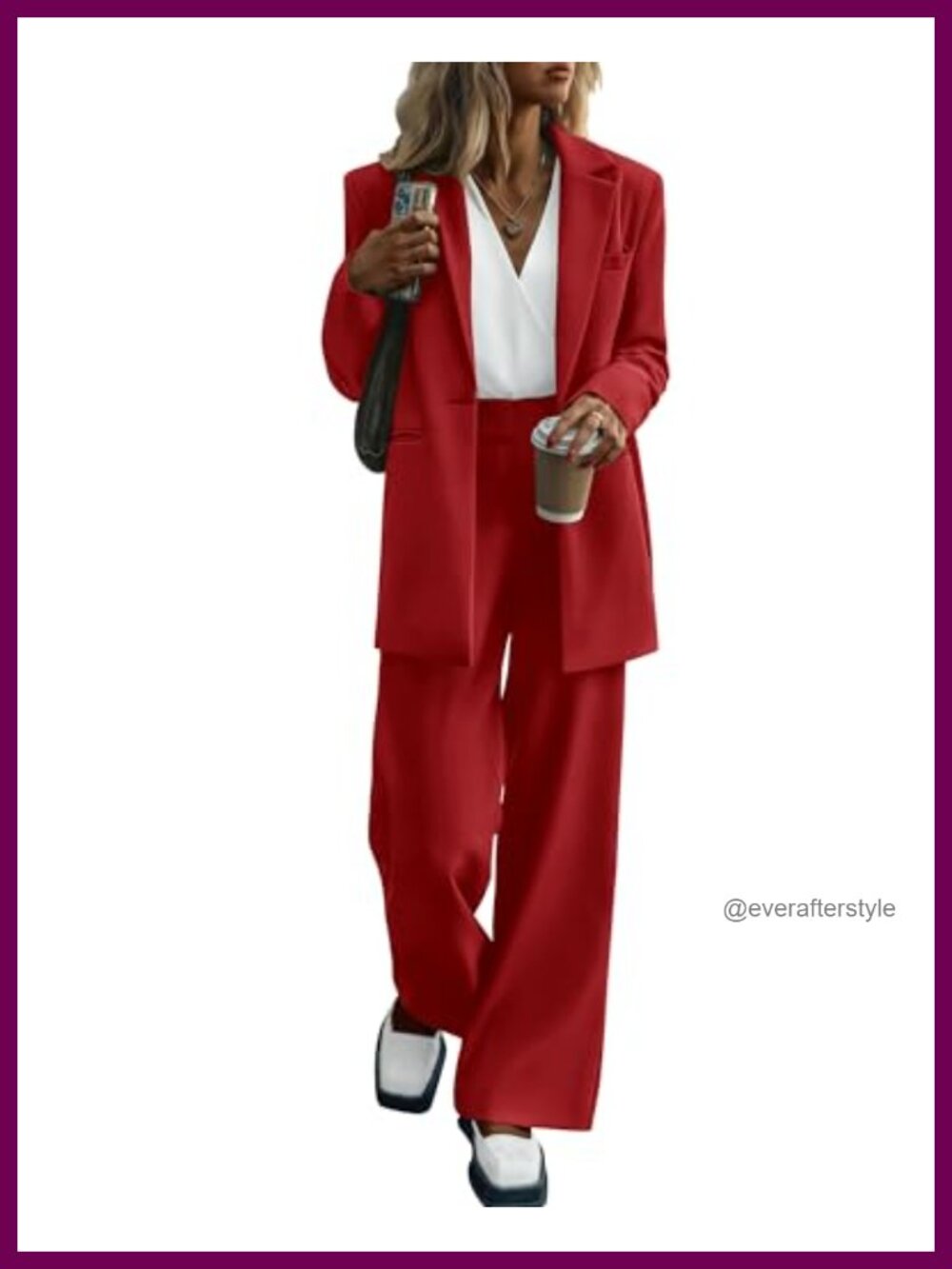Women's 2 Piece Pantsuit Set Oversized Blazer Wide Leg Pants Business Dressy